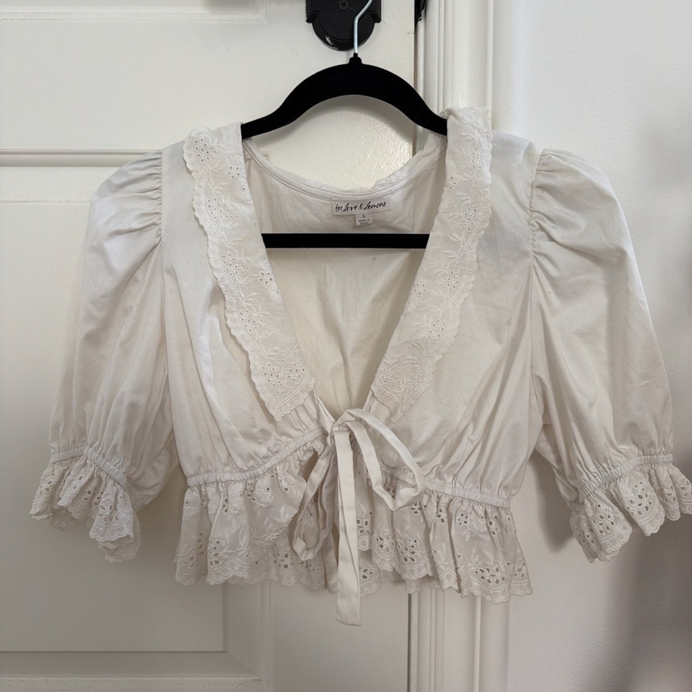For Love and Lemona White Lace Trim Blouse